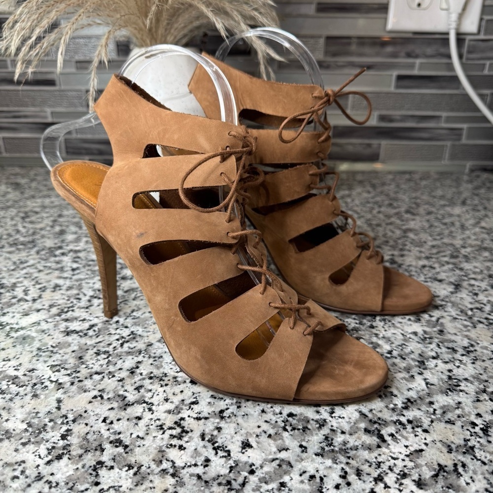 Madewell Women's Suede Lace Up Caged Heeled Sandal Size 9.5